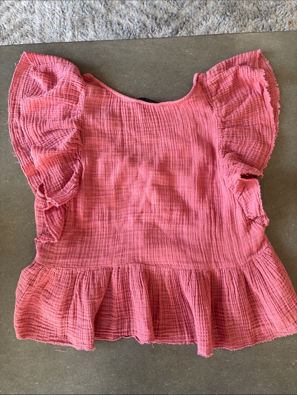 American Eagle Outfitters Rose Pink Ruffle Gauze Blouse - Picture 3 of 3